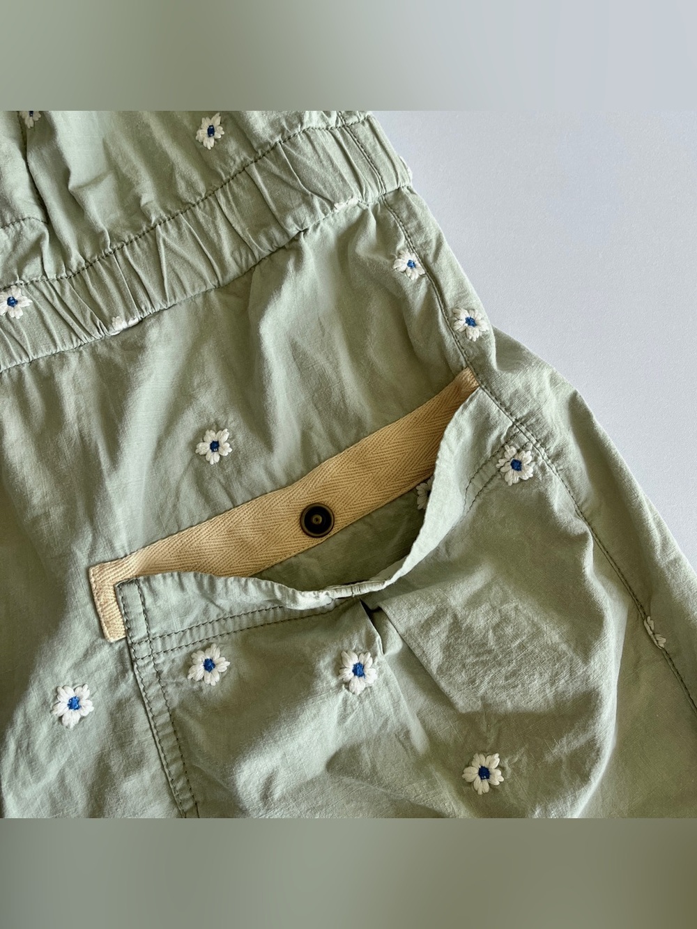 Anthropologie Pilcro Dessa romper large green overalls shorts embroidered floral - Picture 5 of 11